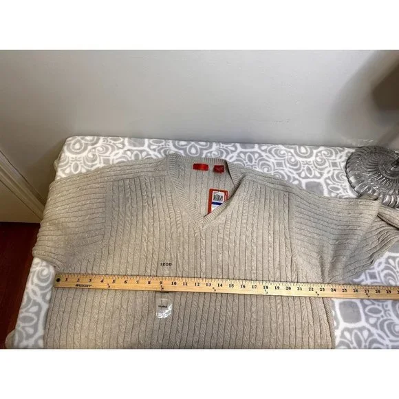 Izod 100% Cotton Beige V-Neck Cable Knit Sweater, NWT, Mens XL, $65 Retail - Picture 12 of 14